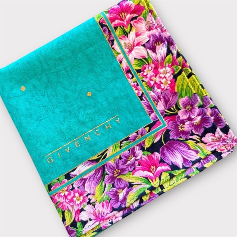 GIVENCHY Vintage Floral Print Cotton Scarf